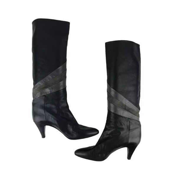 Rene Caty Womens Gray Leather Pointed Toe Cone Heel Knee High Boots Size 6 - Picture 5 of 10